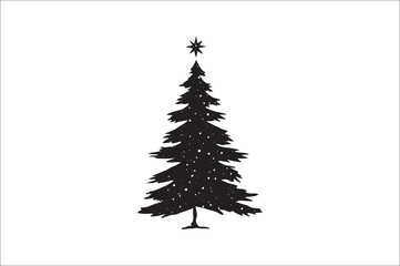 A black and white silhouettes of christmas trees with a decoration.
