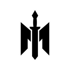The letter M and Sword logo design, this logo is suitable for use in any industry.