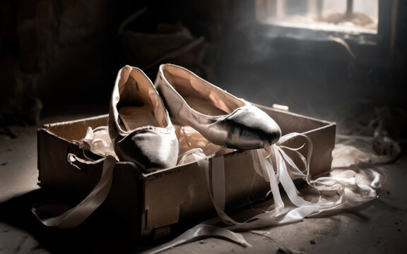 old ballet shoes in a box in the attic, AI generated