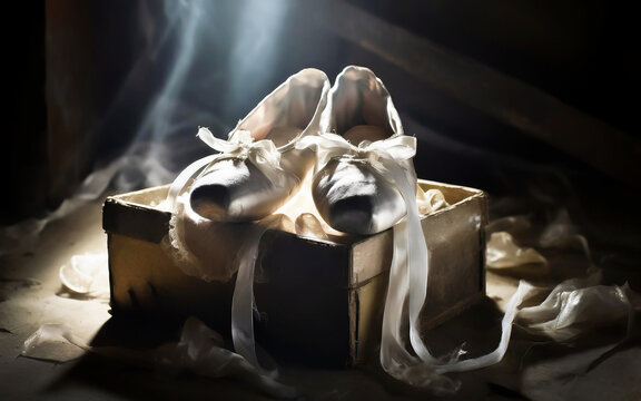 old ballet shoes in a box in the attic, AI generated