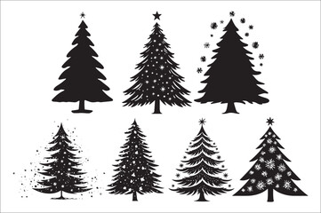 Obraz premium A black and white silhouettes of christmas trees with a decoration.
