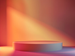 A white pedestal with a red background