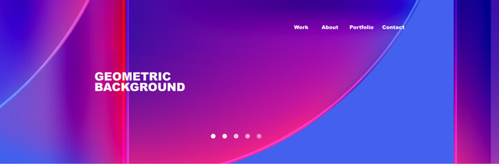 A geometric background featuring a gradient of purple and electric blue colors resembling the sky. Shapes like circles and rectangles create a techinspired look