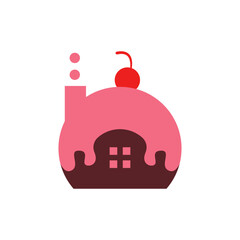Cake house logo design with pink and brown scheme, this logo good to use for culinary industry, restaurant etc. 