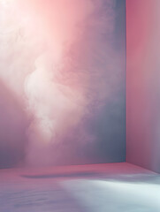 A room with a wall of smoke and a wall of pink