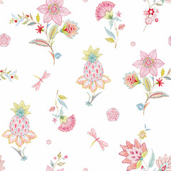 Beautiful traditional seamless pattern. Digital trending texture illustration and flowers for background design beautiful textured effects floral art textile print stock illustration.