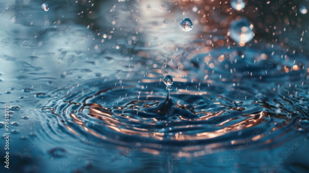 Aufkleber A close-up of raindrops splashing into a puddle, sending ripples across the water's surface in a mesmerizing display.