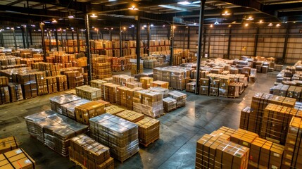 Modern large warehouse in shipping transportation, DC cargo center, AI generated for Ai