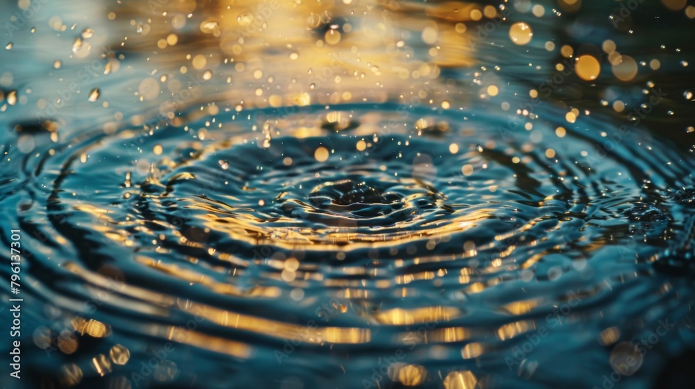 Aufkleber A close-up of raindrops splashing into a puddle, sending ripples across the water's surface in a mesmerizing display.