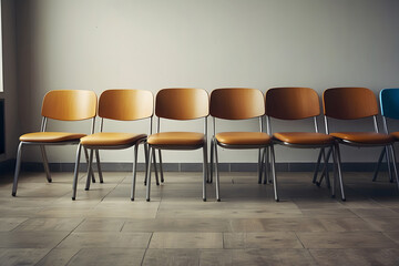 Obraz premium A row of chairs with one odd one-out Job opportunity recruitment concept design.
