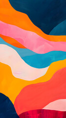 A colorful painting with a blue and pink stripe. The painting is full of different colors and has a very abstract look to it
