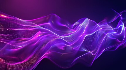 Obraz premium An abstract flowing neon wave pulses with vibrant purple hues, creating a mesmerizing background that shimmers with movement and energy, reminiscent of a futuristic digital landscape