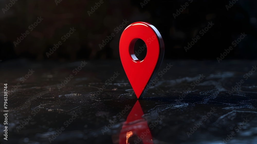 Wall mural navigational search engine optimization maps red marker on dark black background (generative ai)