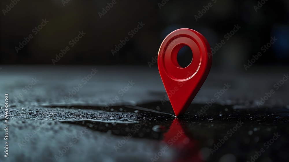 Wall mural navigational search engine optimization maps red marker on dark black background (generative ai)
