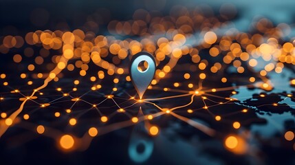Navigational Search Engine Optimization Maps Marker On City Lights Background Bokeh (Generative AI)