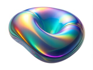 Holographic 3d shape on white background for banner design. Fluid shape Rainbow background. Fluid holographic pattern.