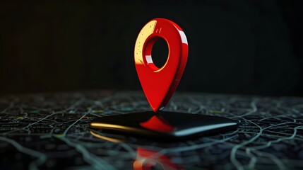 Navigational Search Engine Optimization Maps Red Marker On Dark Black Background (Generative AI)