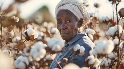 Old black woman picking cotton, hard labor, working hard