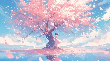 background landscape tree Sakura pink