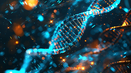 DNA helix chromosome molecule cell of blue light futuristic technology Genetic modification with AI concept