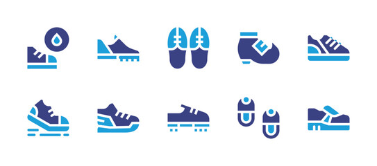 Shoes icon set. Duotone color. Vector illustration. Containing walk, shoes, waterproof, sneaker, shoe, baby shoes.