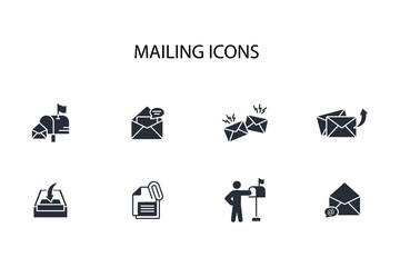 Fototapeta na wymiar Mailing icon set.vector.Editable stroke.linear style sign for use web design,logo.Symbol illustration.