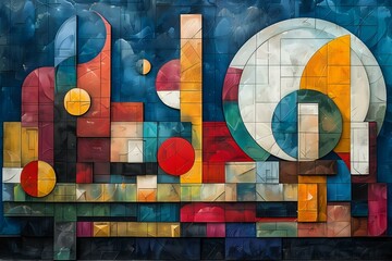 Expressive Geometric Forms: Vibrant Art with Human Presence