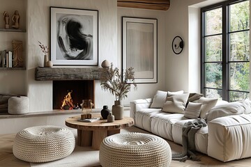 Inviting Modern Cottage Living Room with Fireplace