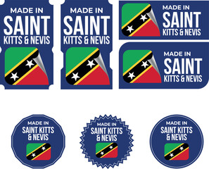 Made in Saint Kitts and Nevis, vector logos with Saint Kitts and Nevis flag painted circles and stripe 