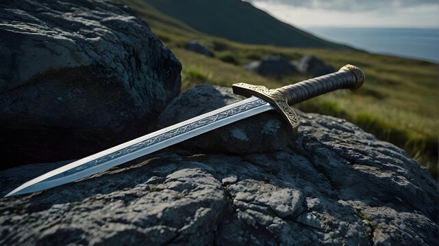 Sword embedded in a rock, akin to the legendary Excalibur sword of King Arthur