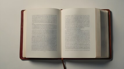 Top-down view, blank page, open book, and flat background