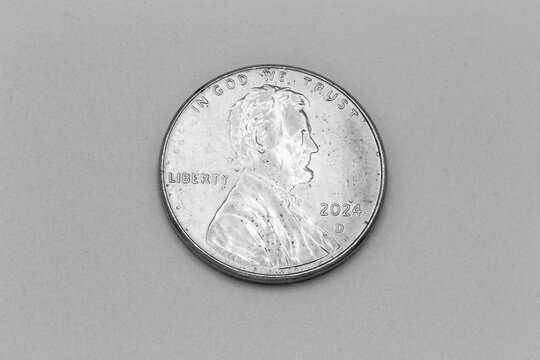 Abstract Black And White 2024 D Penny . The "D" stands for the Denver Mint.