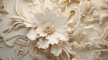 Fototapeta na wymiar Exquisite Cream Floral Bas-Relief Wall Art Sculpture.