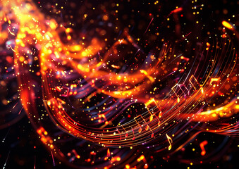3d illustration of visualizing musical notes in an abstract and dynamic composition