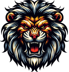 Fototapeta premium Roaring King of the Jungle: A Fierce Lion Illustration in PNG Format