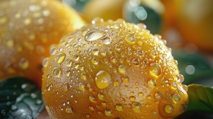 Lemon Freshness Macro Shot with Water Droplets Glistening.