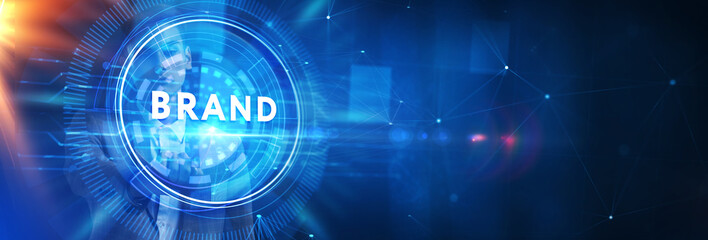 Obraz premium Brand development marketing strategy concept. Business, technology, internet and networking concept.