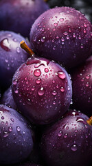 fresh plum adorned with glistening raindrops of water background poster 