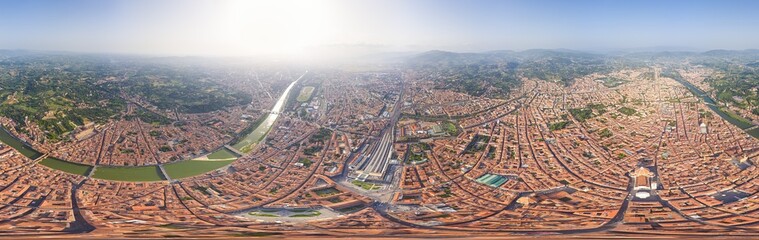 Naklejka premium Florence, Italy. General view of the city on a sunny day. Arno River. Panorama 360. Aerial view