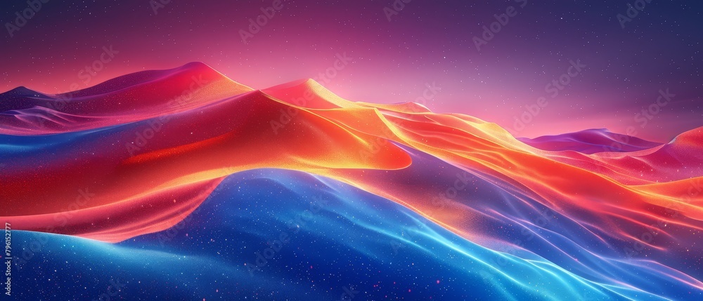 Poster vibrant neon colors in a digital wave pattern create an abstract 3d rendering background