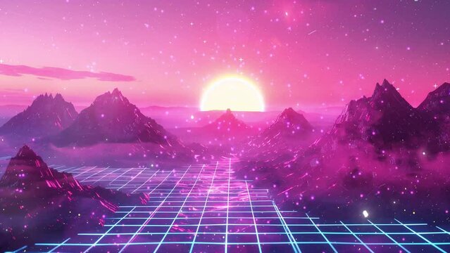 80s retro futuristic sci-fi background retrowave. seamless looping overlay 4k virtual video animation background