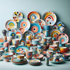 Obraz premium Vibrant Abstract Tableware Colorful Objects for Creative Projects