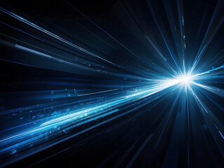 Vector Abstract, science, futuristic, energy technology concept. A digital image of light rays, stripes, lines with blue light, speed, and motion blur over a dark blue background design.