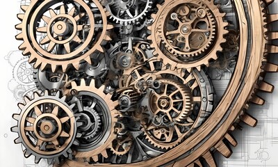 Fototapeta na wymiar wallpaper representing high precision gears and cogs, in the steampunk style