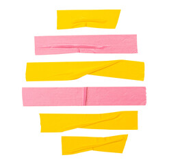 Top view set of  wrinkled yellow and pink adhesive vinyl tape or cloth tape in stripes shape...