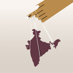 Conceptual illustration of Indian subcontinent is hanging on a finger with electoral stain.Concept of election in India