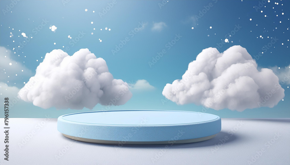 Poster cloud background podium blue 3d product sky white display platform render abstract stage
