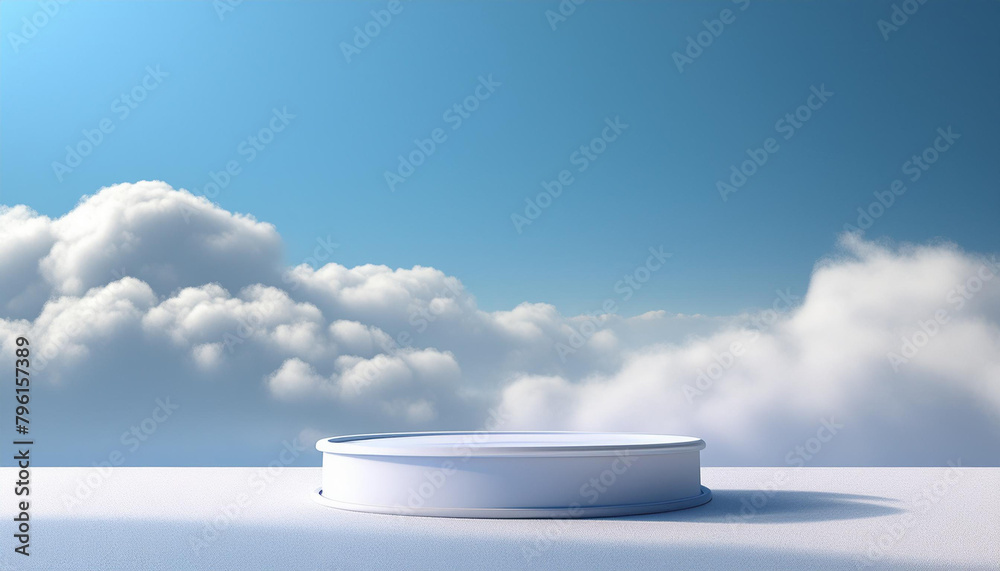Poster cloud background podium blue 3d product sky white display platform render abstract stage