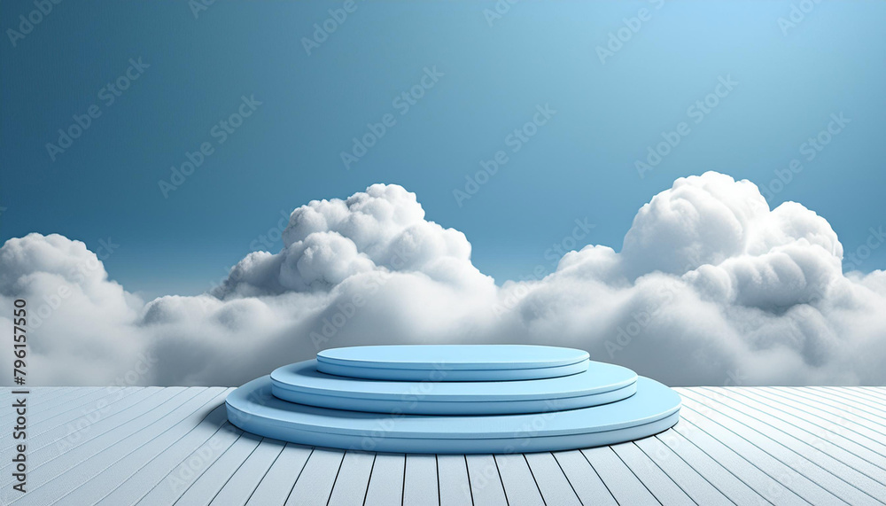 Aufkleber cloud background podium blue 3d product sky white display platform render abstract stage