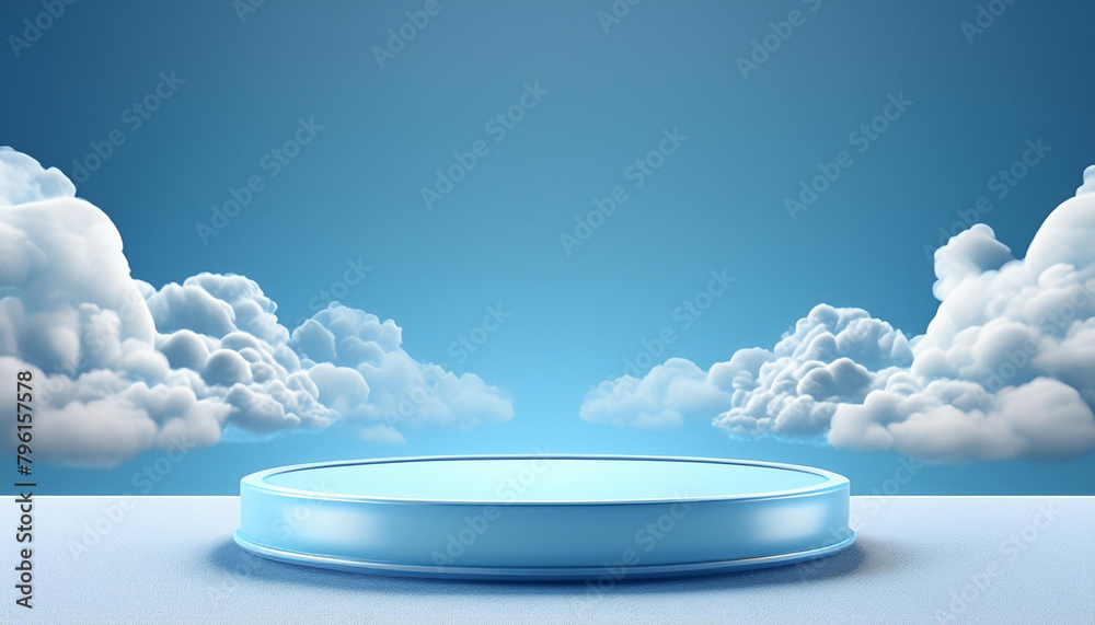 Aufkleber cloud background podium blue 3d product sky white display platform render abstract stage